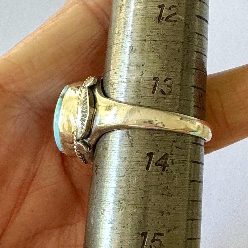 Navajo Blue Turquoise Ring Golden Hills Sz 13.5 Mens Signed Tsosoie Native Amer - Picture 11 of 12